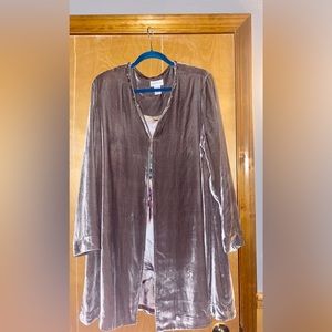 Soft Surroundings velvet/silk duster jacket coat lined rhinestones- collar